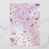 Elegante grillige Wildflower Roze Folie Uitnodigin Folie Uitnodiging (Achterkant)