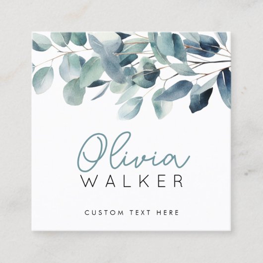 Elegante groen botanische scriptnaam QR-code Vierkante Visitekaartje (Voorkant)