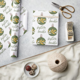 Elegante Groen Gele Kerstmis Feestelijke Bauble Cadeaupapier