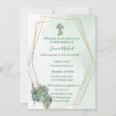 Elegante Groen & Goud Kruis doop uitnodiging (Voorkant)