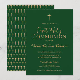Elegante Groen Goud Kruis Jongen Eerste Heilige Co Kaart