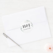 Elegante groen monogrammen en datum ronde sticker (Envelop)