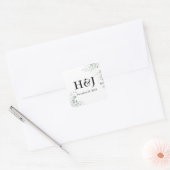 Elegante groen monogrammen en datum vierkante sticker (Envelop)
