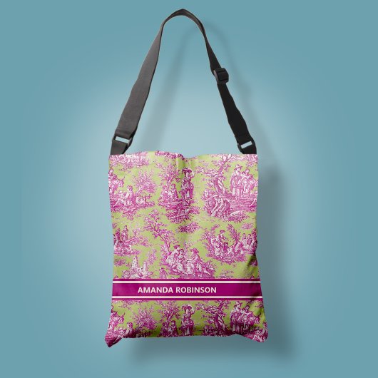 Elegante groen roze toile de jouy bedrukt crossbody tas