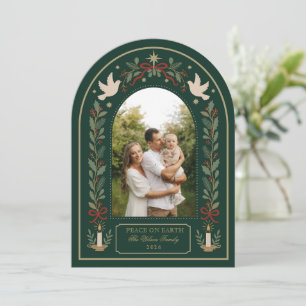 Elegante Groen Vrede op Aarde Kerstmis Familie Feestdagenkaart