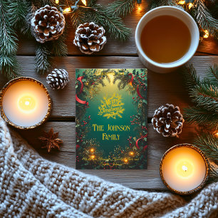 Elegante groenblijvende slinger met familiegroet kaart