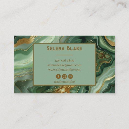 Elegante groene agaat met gouden glitter - Modern Visitekaartje (Achterkant)