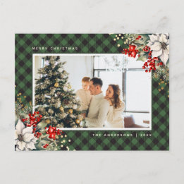 Elegante groene aquarel foto Kerstmis Feestdagenkaart