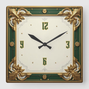 Elegante Groene Art Deco Vierkante Klok