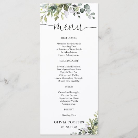 Elegante Groene Baby Shower Menu (Voorkant)