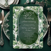Elegante groene bladeren 25e bruiloft Jubileum Folie Uitnodiging