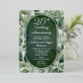 Elegante groene bladeren 25e bruiloft Jubileum Folie Uitnodiging (Staand Voorkant)