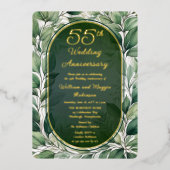 Elegante groene bladeren 55e bruiloft Jubileum Folie Uitnodiging (Voorkant)