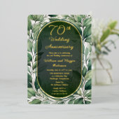 Elegante groene bladeren 70ste bruiloft Jubileum Folie Uitnodiging (Staand Voorkant)