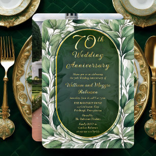 Elegante groene bladeren 70ste bruiloft Jubileum Folie Uitnodiging