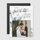 Elegante groene bladeren Bewaar de datumfotomagnee (Voorkant / Achterkant)