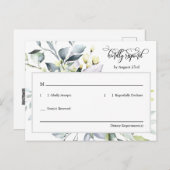 Elegante groene bladeren QR Code Retouradres RSVP Briefkaart (Voorkant / Achterkant)