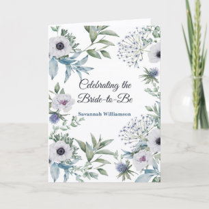 Elegante groene blauwe botanische bruidsdouche kaart