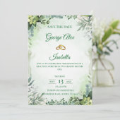 Elegante groene bloem Save the Date Wedding (Staand voorkant)