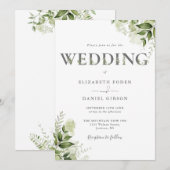 Elegante groene bloem typografie bruiloft kaart (Voorkant / Achterkant)