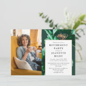 Elegante groene bloemen pensioneringsfeest foto kaart (Staand voorkant)