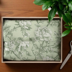 Elegante  Groene Bloemen Toile Print Tissuepapier