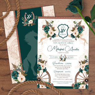 Elegante groene bloemencharro Westerne quinceanera Kaart
