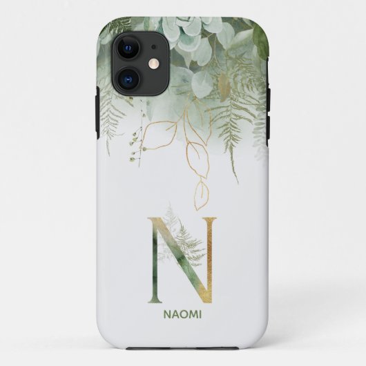 Elegante groene bloemenletter N Case-Mate iPhone Case (Achterkant)