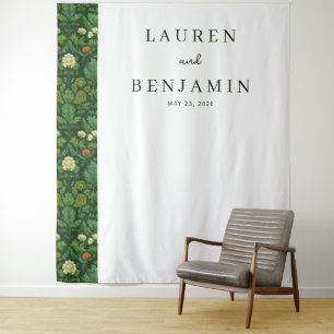 Elegante Groene Bloemige Trouwbanner Wandkleed