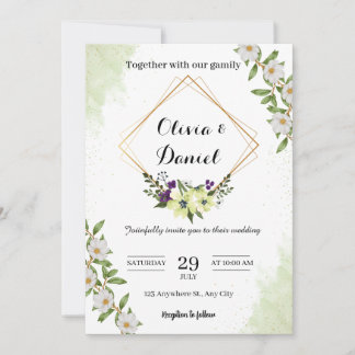 Elegante groene bloemige trouwuitnodiging kaart