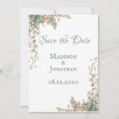 Elegante groene bloemrijke scriptuur bruiloft save the date (Voorkant)