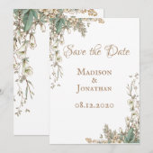 Elegante groene bloemrijke scriptuur bruiloft save the date (Voorkant / Achterkant)