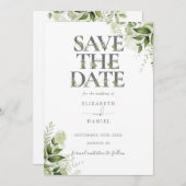 Elegante groene bloemtypografie bruiloft save the date (Voorkant / Achterkant)
