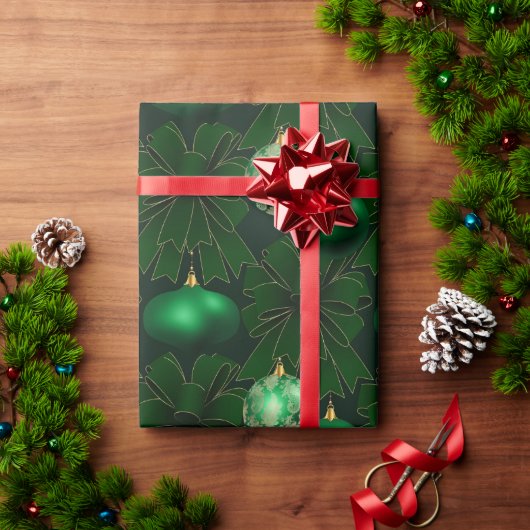 Elegante Groene Bogen Ornamenten Kerst Cadeaupapier (Feestdagen Geschenken)