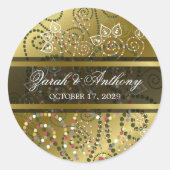 Elegante Groene Boho Dot Spiralen Gouden Etnische Ronde Sticker (Voorkant)