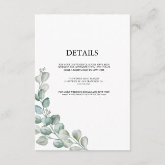 Elegante Groene Botanische Bruiloft Informatiekaartje
