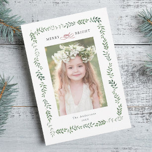 Elegante groene botanische fotolijst Kerst & Nieuw Feestdagenkaart