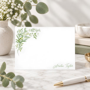 Elegante groene botanische gepersonaliseerde brief notitiekaartje