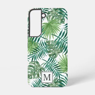 Elegante groene botanische palmenbladeren monogram samsung galaxy hoesje