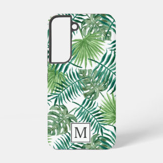 Elegante groene botanische palmenbladeren monogram samsung galaxy hoesje