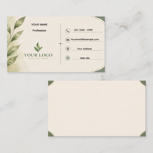 Elegante groene botanische visitekaartkaart minima visitekaartje (Voorkant / Achterkant)