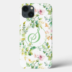 Elegante groene botanische waterverf wilde bloemen iPhone 13 hoesje