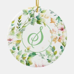 Elegante groene botanische waterverf wilde bloemen keramisch ornament