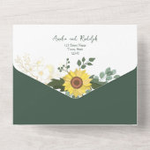 Elegante groene botanische zonnebloemen bruiloft all in one uitnodiging (Achterkant)