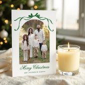 Elegante Groene Bow Kerstmis 4 Foto Feestdagenkaart