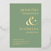 Elegante groene bruiloft Bewaar de datum goud Folie Uitnodiging (Voorkant)