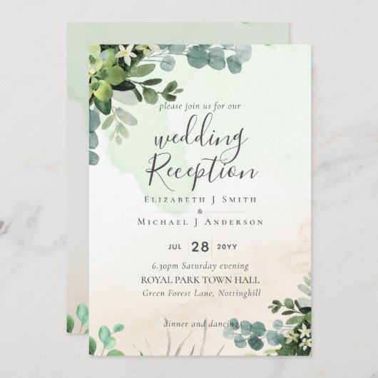 Elegante groene bruiloft ONTVANGST Alleen 's avond Kaart (Voorkant / Achterkant)