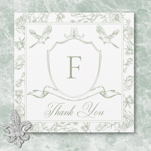 Elegante groene Chinoiserie Bird & Crest bruiloft Bedankkaart