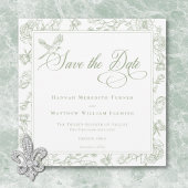 Elegante groene Chinoiserie Bird & Crest bruiloft Save The Date
