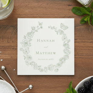 Elegante groene Chinoiserie Bird Crest Wedding Servet